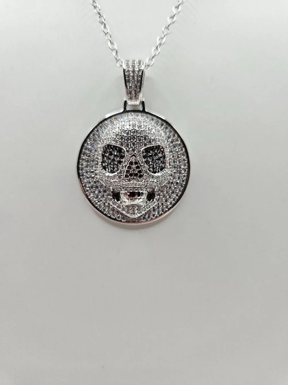 3.3 CTW Moissanite Skull Medallion Necklace GRA 18.5